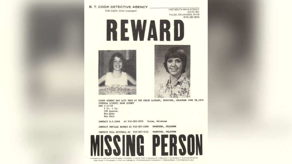 <i>Osage County Sheriff's Office</i><br/>16-year-old Cynthia Dawn Kinney was last seen at a laundromat in June 1976 in Pawhuska