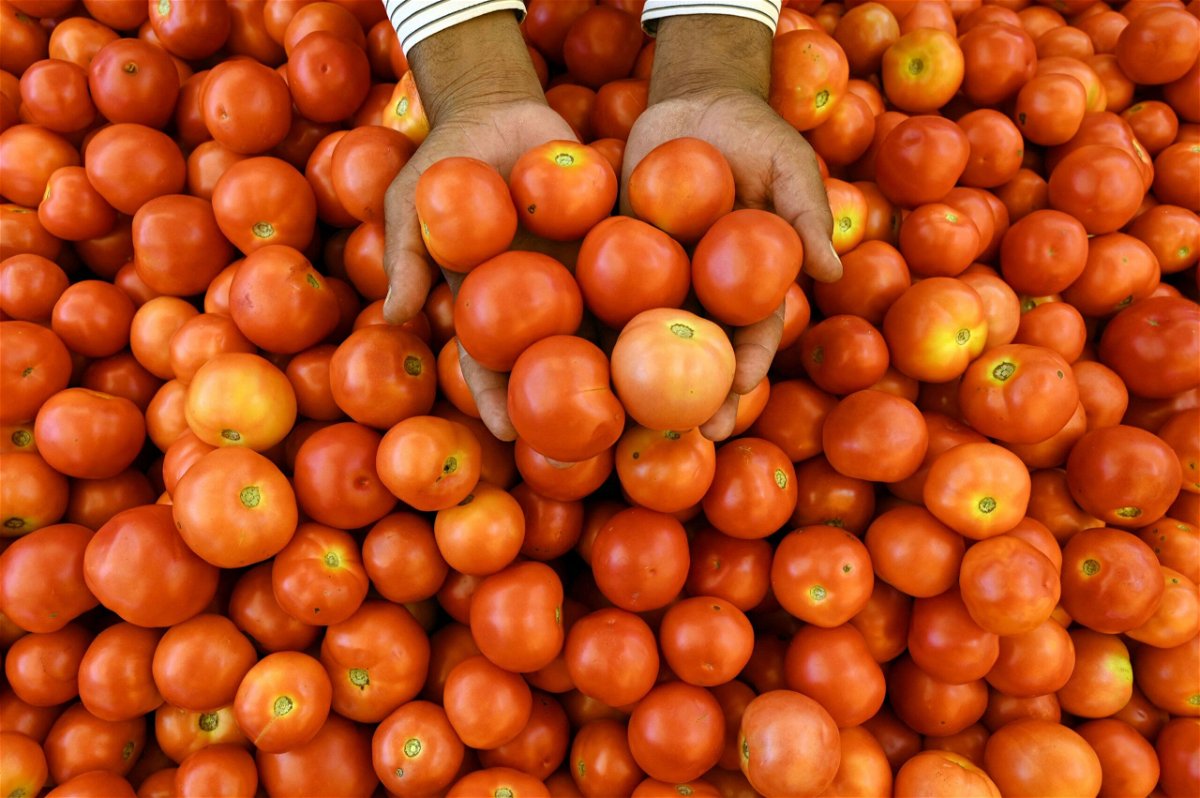 <i>Noah Seelam/AFP/Getty Images</i><br/>Burger King cuts tomatoes from its India menu. Pictured is a tomato stand at a vegetable market in Hyderabad on July 4.