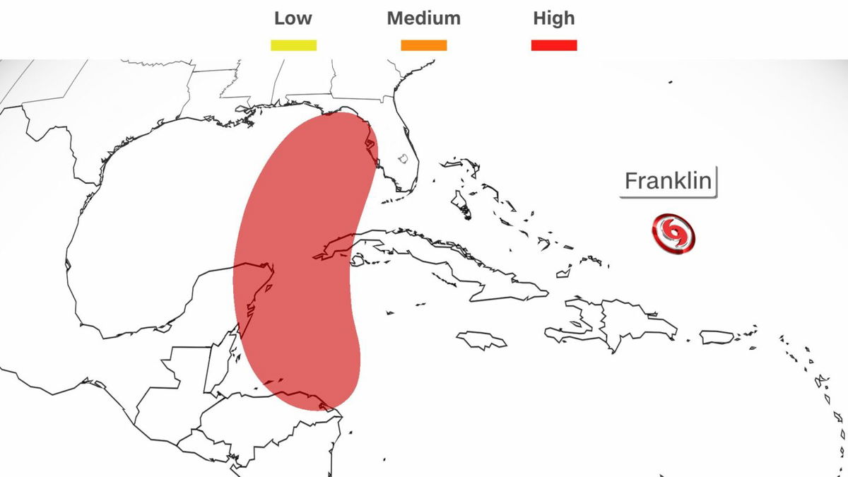 <i>CNN Weather/NHC</i><br/>An area of showers and thunderstorms in the Caribbean Sea could develop into a tropical system as soon as Sunday