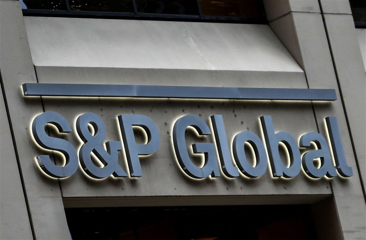 The S&P Global logo is displayed on its offices in the financial district in New York City on December 13, 2018.