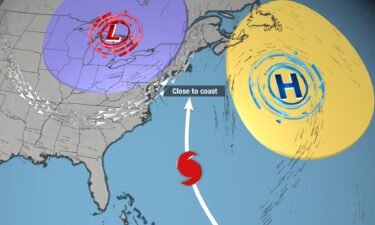 Track Scenario: An area of high pressure (yellow circle) to the east of Lee and the jet stream (silver arrows) to the west of Lee