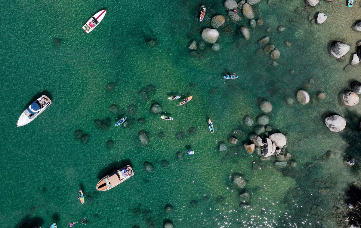 Boaters explore Sand Harbor in Incline Village, Nevada on June 30.