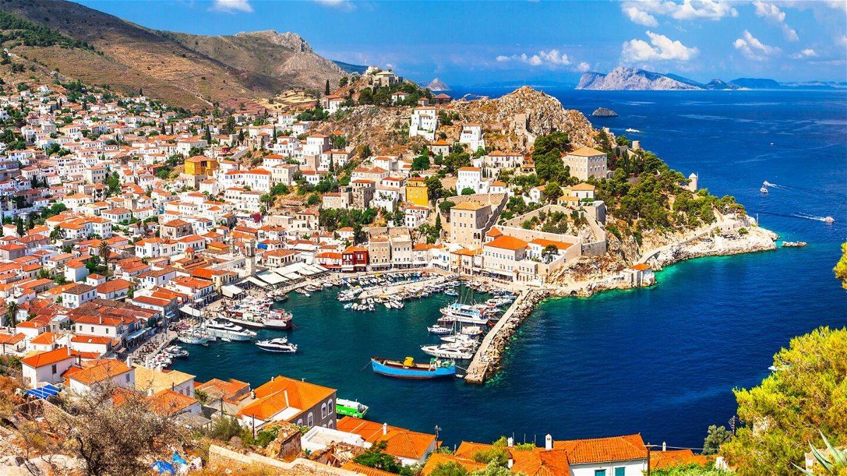 The Greek island of Hydra is pictured, where cars are banned.