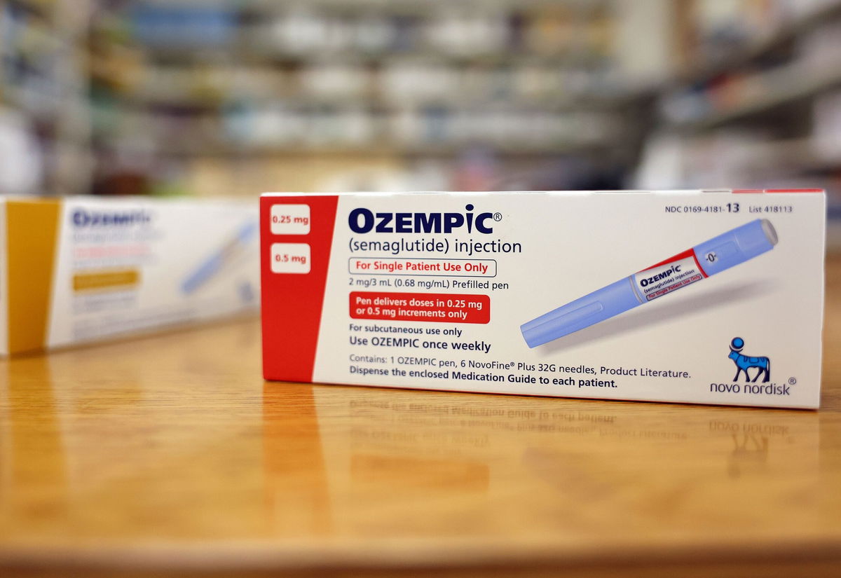 In this photo illustration, boxes of the diabetes drug Ozempic rest on a pharmacy counter on April 17 in Los Angeles, California.