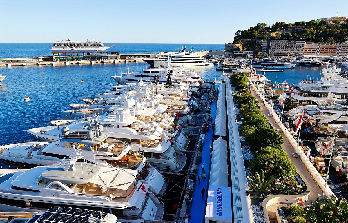 Monaco's Port Hercule ahead of the 32nd edition of the Monaco Yacht Show, which runs from September 27 to September 30.