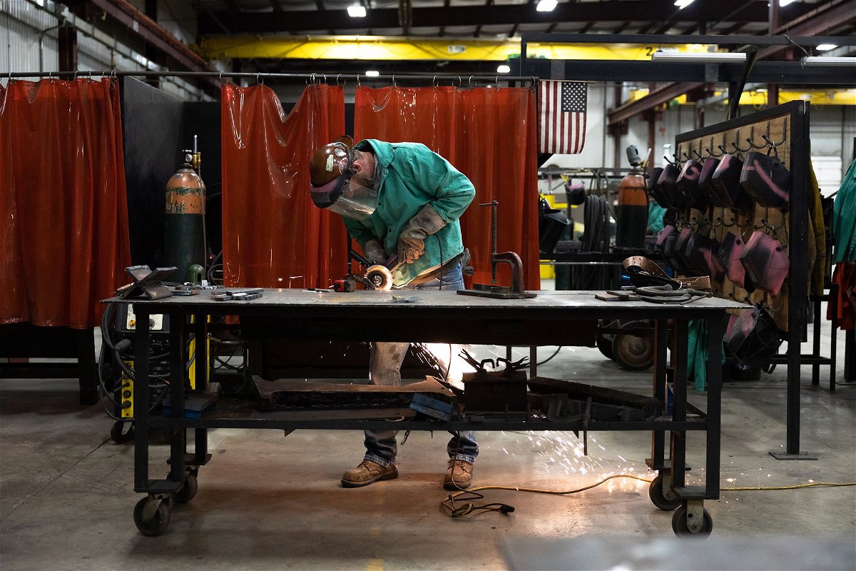 A student does steel work at Ironworkers Local 29 during an apprenticeship in Dayton, Ohio, on October Ohio, 24, 2022.