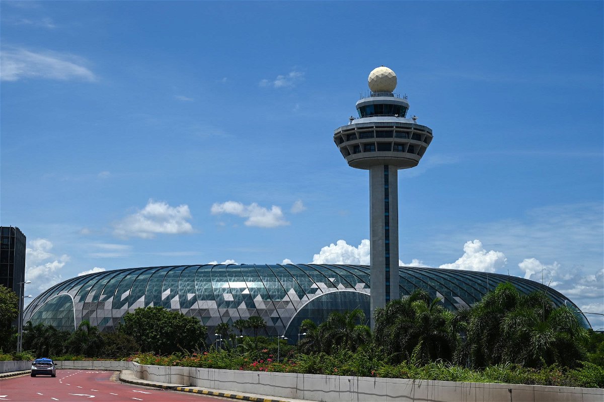 A general view shows the Changi Jewel dome and control tower of the Singapore Changi Airport in Singapore on September 3, 2021.