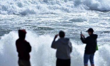 Heavy surf pounds the coastline at Nauset Beach in East Orleans