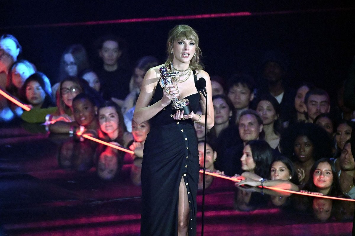 Taylor Swift accepts an award at the MTV Video Music Awards in New Jersey on September 12.