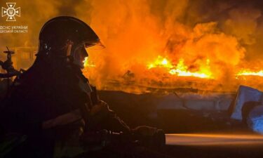 Firefighters respond after a Russian drone attack in the Odesa region of Ukraine on September 3.