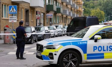 Police are seen at the site of an explosion in the southwestern city of Gothenburg
