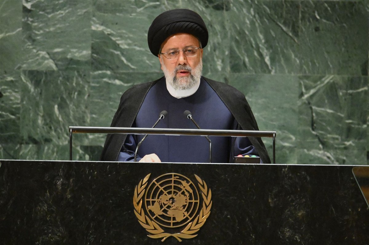 <i>Angela Weiss/AFP/Getty Images</i><br/>Iranian President Ebrahim Raisi addresses the 78th United Nations General Assembly at UN headquarters in New York City on September 19.