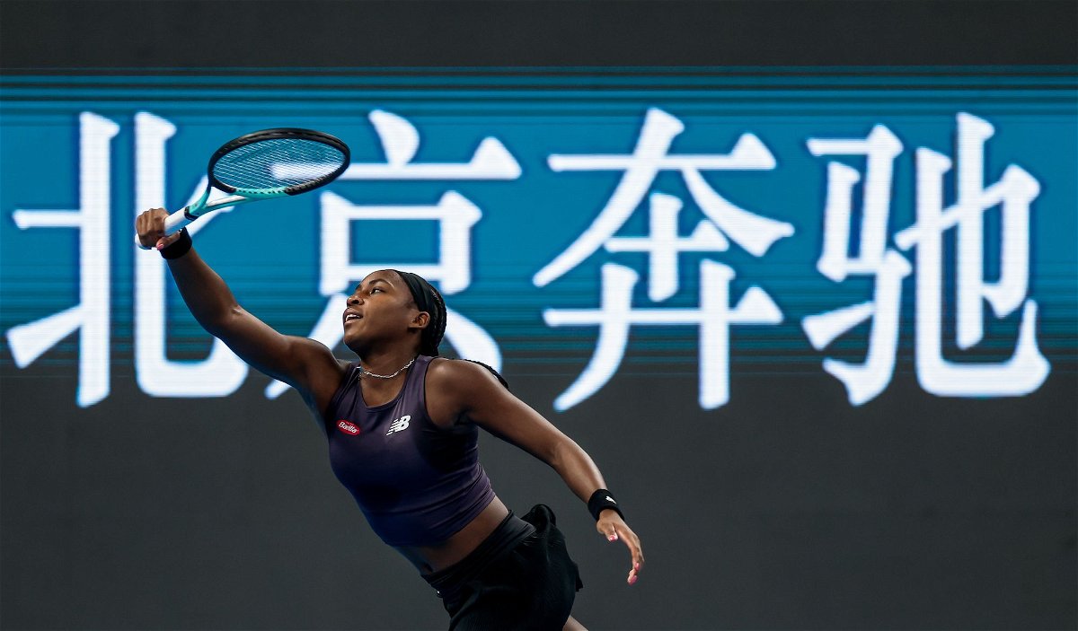 <i>VCG/Getty Images</i><br/>Gauff plays a return against Ekaterina Alexandrova at the China Open in Beijing.
