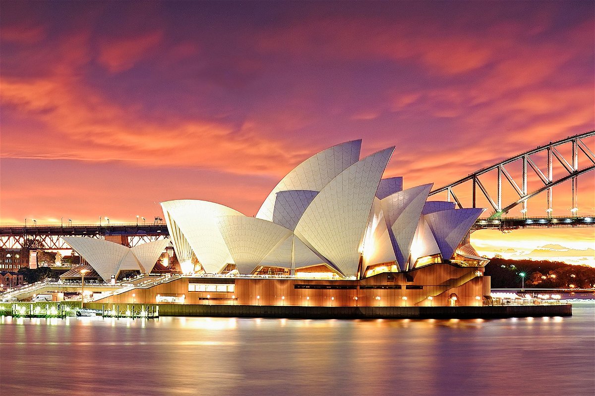 Panoramic scenery of Sydney harbour and Sydney opera house, Australia.