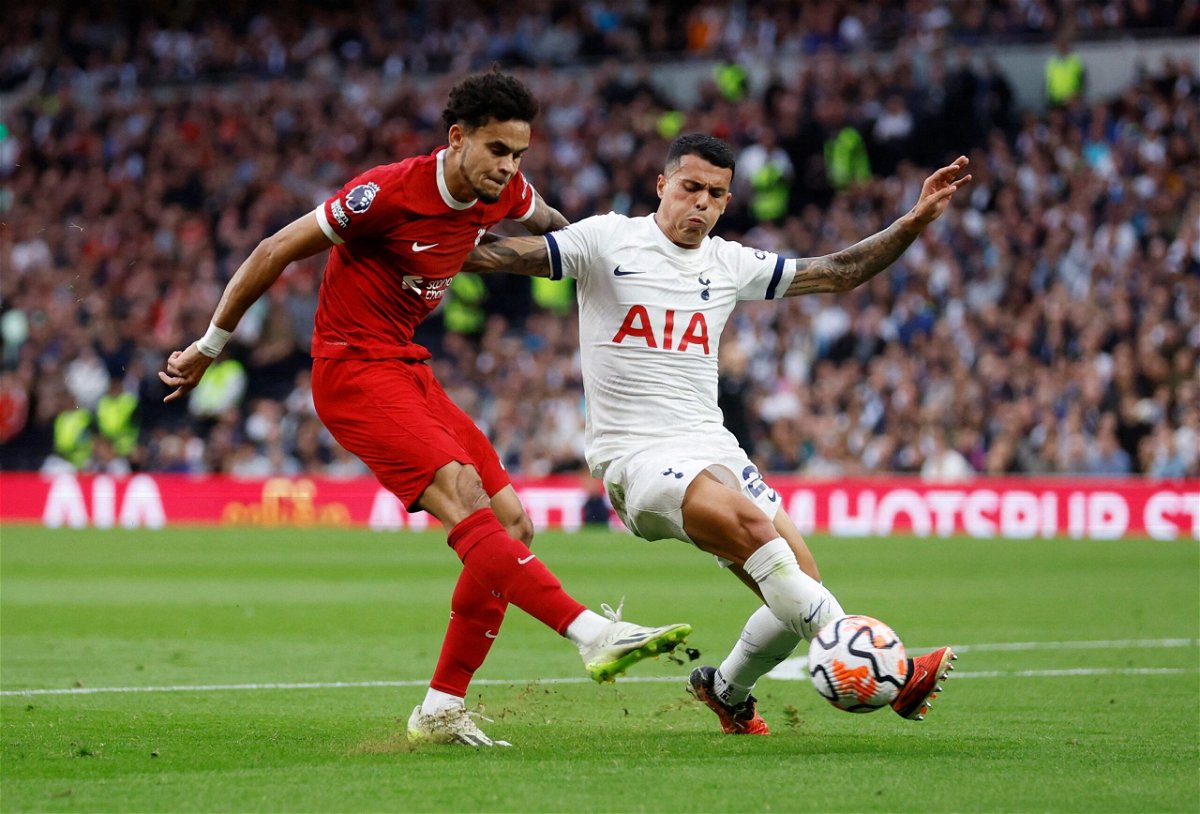 <i>Marc Atkins/Getty Images Europe/Getty Images</i><br/>The giant screen shows a goal from Luis Diaz of Liverpool being checked for offside by VAR during the Premier League match between Tottenham Hotspur and Liverpool FC on September 30