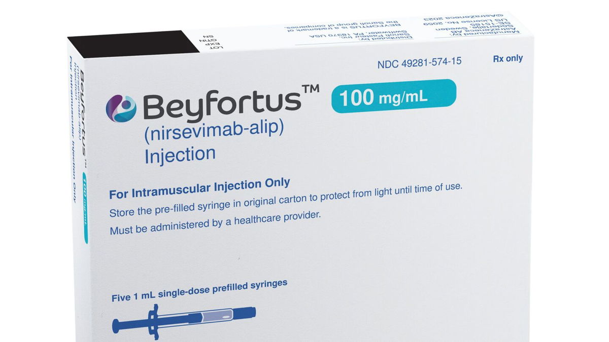 A computer rendering of packaging for Beyfortus, a new shot for babies that protects them from being hospitalized with respiratory syncytial virus, or RSV.