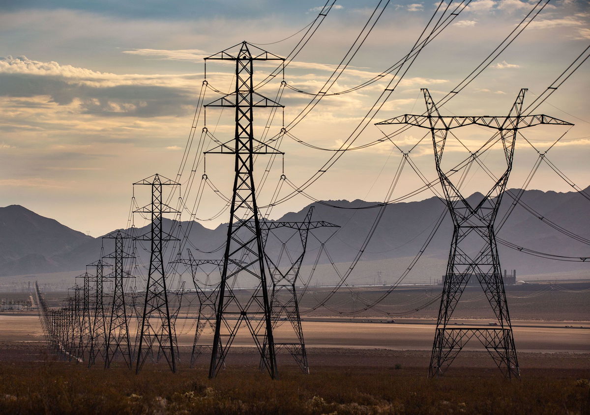 <i>George Rose/Getty Images/File</i><br/>Electrical transmission lines near Primm