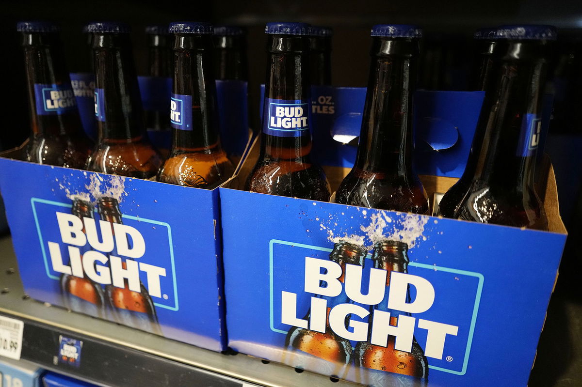 Bottles of Bud Light beer are seen at a grocery store in Glenview, Illinois, on April 25.