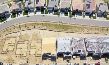 US homebuilding bounced back in September. Pictured is an aerial image of homes under construction in Los Angeles