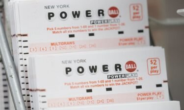 Powerball lottery tickets are displayed in a store in New York City on Monday