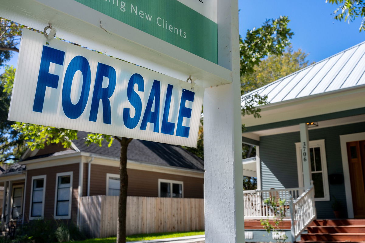 A home available for sale is shown on October 16 in Austin, Texas. New home sales in the United States surged higher in September from the month before, even as mortgage rates remained over 7%, making financing a home costlier and pushing people out of the market.