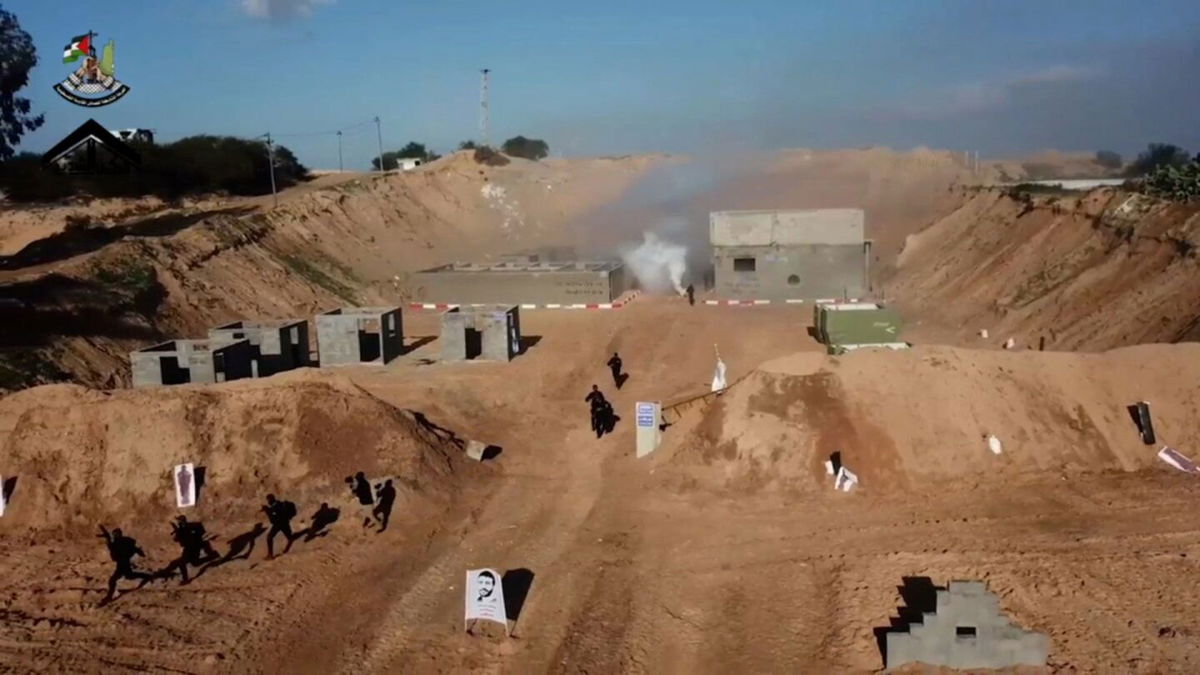 <i>Hamas</i><br/>A still from a video shows Hamas militants at a training camp near the Gaza-Israel border.
