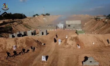 A still from a video shows Hamas militants at a training camp near the Gaza-Israel border.