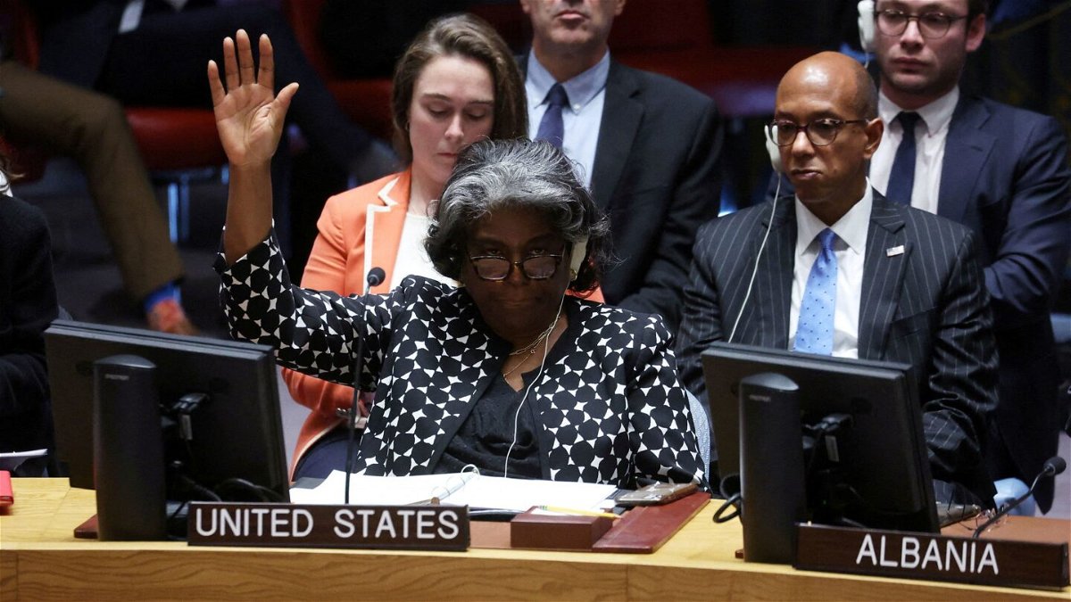 <i>Mike Segar/Reuters</i><br/>US Ambassador to the United Nations Linda Thomas-Greenfield votes against a Brazil-sponsored draft resolution on October 18.