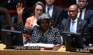 US Ambassador to the United Nations Linda Thomas-Greenfield votes against a Brazil-sponsored draft resolution on October 18.