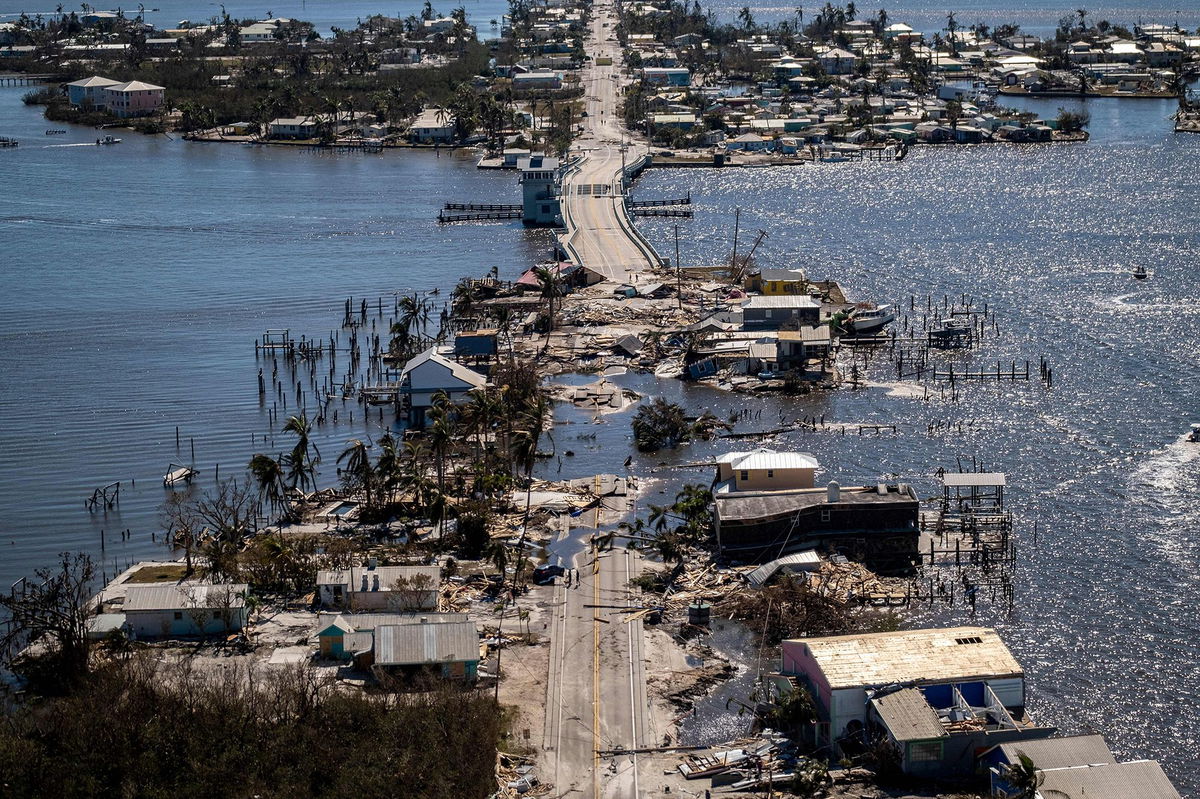 The Matlacha neighborhood destroyed in the aftermath of Hurricane Ian in Fort Myers, Florida, on September 30, 2022.