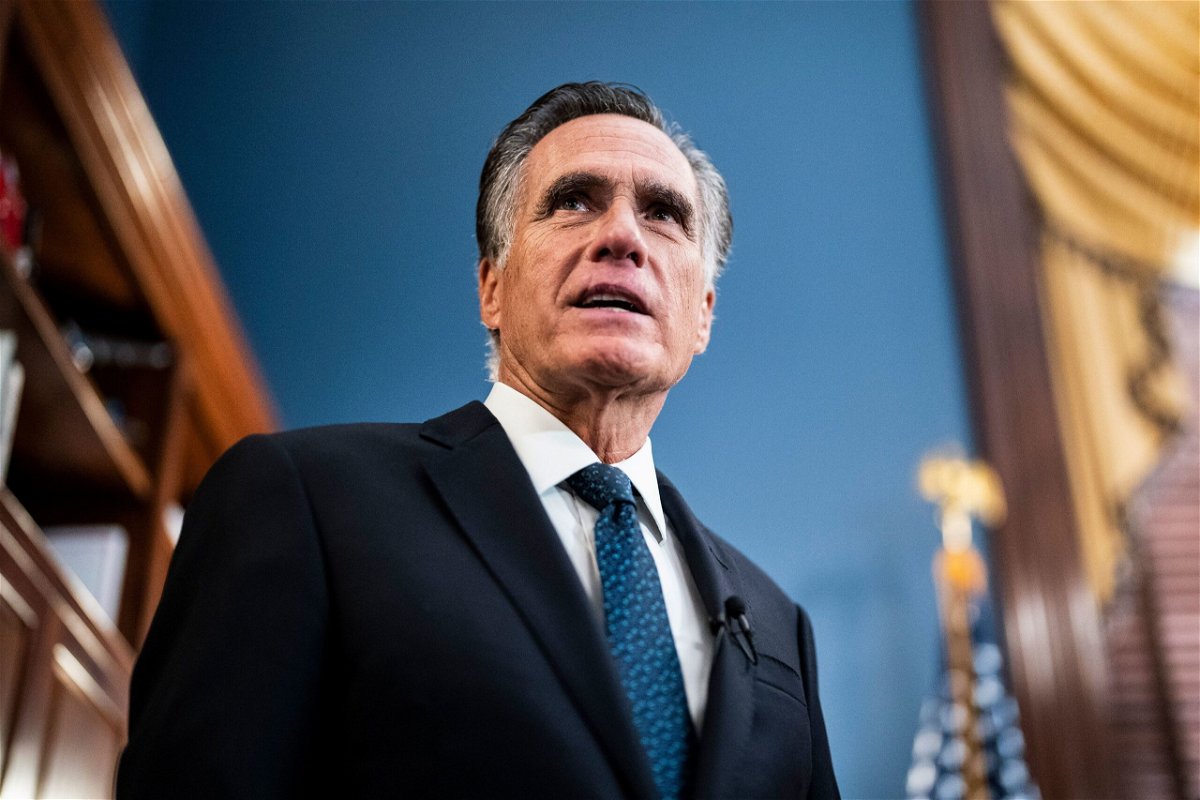 Sen. Mitt Romney (R-Utah) speaks with reporters after announcing that he will not seek reelection when his current term expires, in is office on Capitol Hill on Sept 13, in Washington, DC.