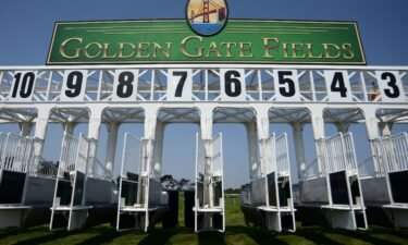 The starting gates at Golden Gate Fields during a race day in September 2018. Four horses have died at Golden Gate Fields in the San Francisco Bay Area in the past two weeks