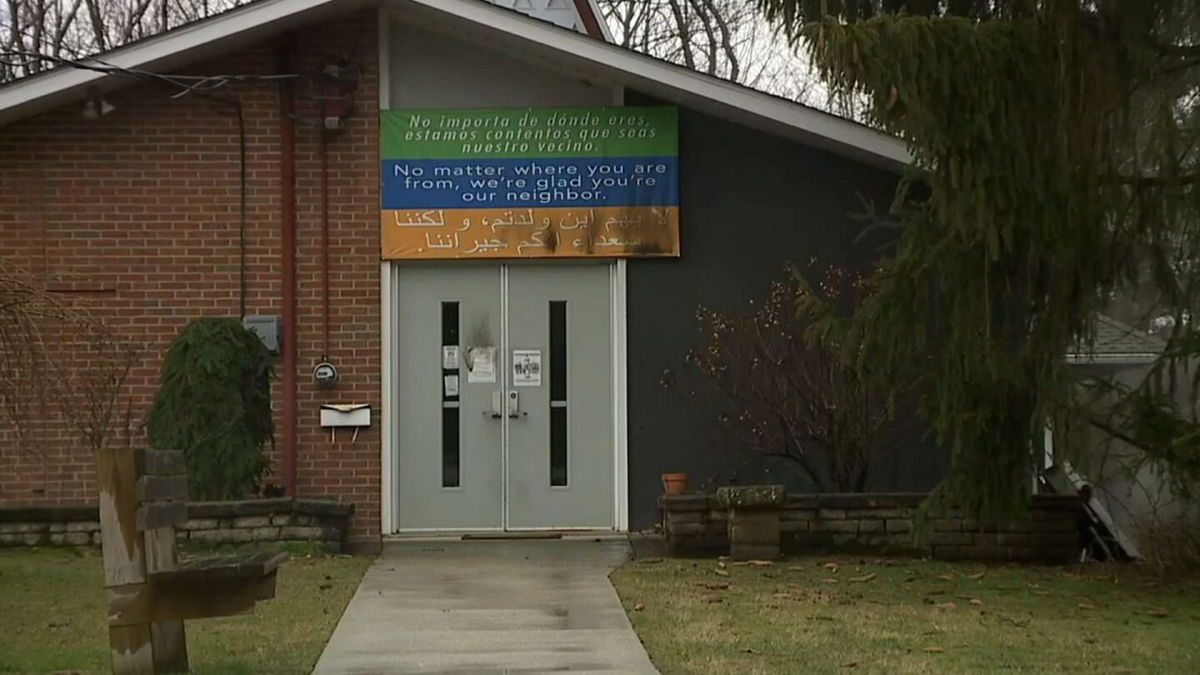 <i>WEWS</i><br/>Burn marks are seen on the door of the Community Church of Chesterland (CCC)