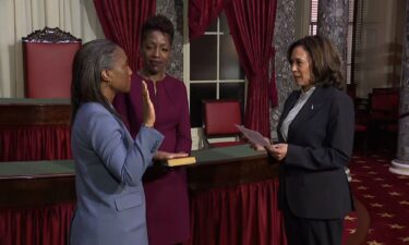 Vice President Kamala Harris performs ceremonial swearing in of Sen. Laphonza Butler on October 3.