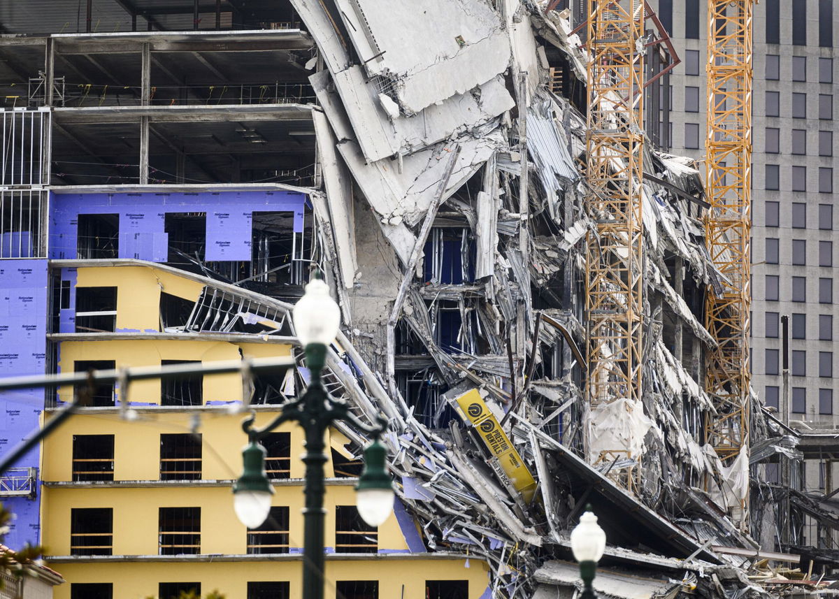 <i>Emily Kask/AFP/Getty Images</i><br/>The Hard Rock Hotel partially collapsed in downtown New Orleans on October 12