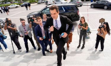 Rep. Matt Gaetz runs up the East Capitol stairs as the deadline to avert a partial government shutdown approaches on Capitol Hill in Washington