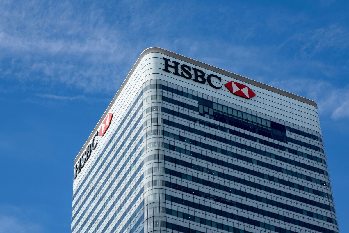 HSBC building at Canada Square, at the heart of Canary Wharf financial district in London.