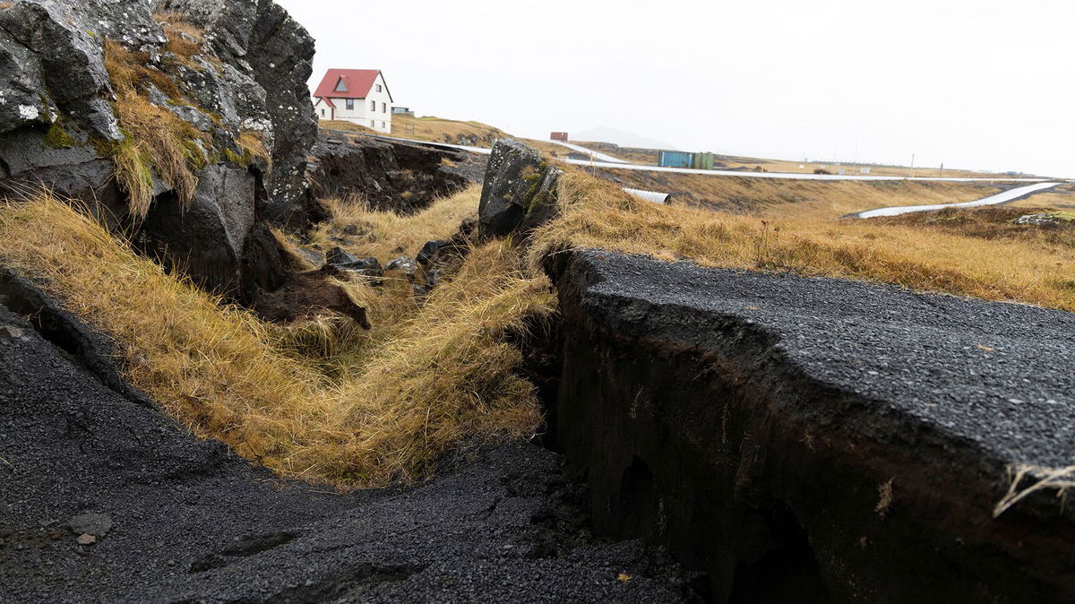 A general view of damage due to volcanic activity at a golf course in Grindavík on Saturday.