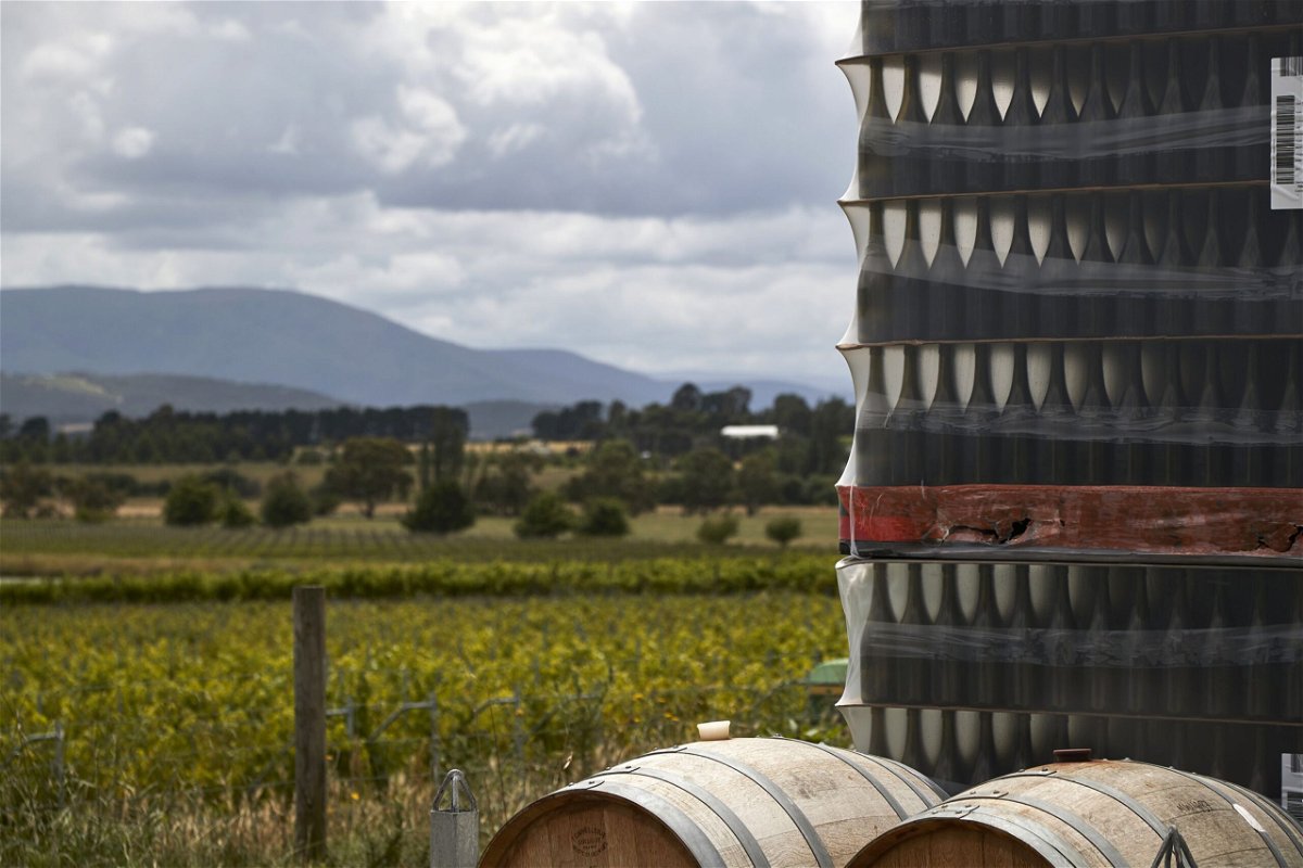 <i>James Bugg/Bloomberg/Getty Images</i><br/>Wine barrels and pallets of bottles are stacked at a winery in the Yarra Valley