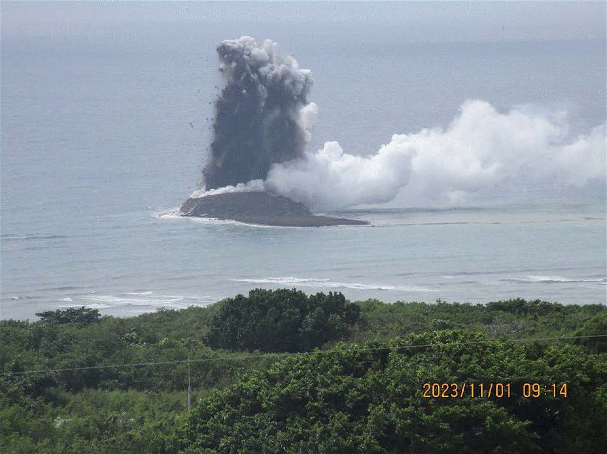 The new island is seen in a photo taken by Japan's Maritime Self-Defense Force on November 1.