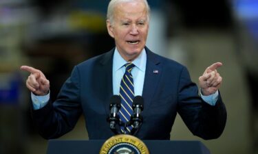 President Joe Biden speaks at the Amtrak Bear Maintenance Facility on November 6