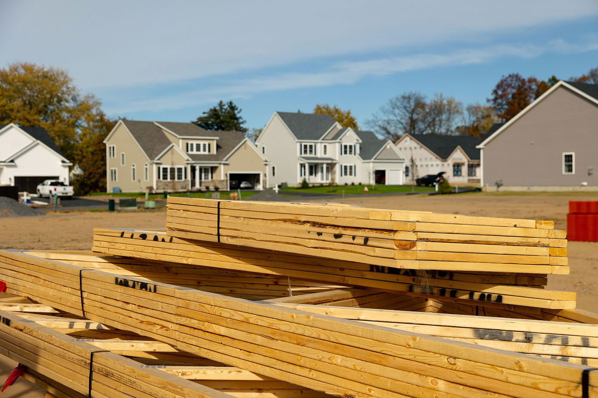 A pile of lumber at a home under construction at the Cold Spring Barbera Homes subdivision in Loudonville, New York, US, on Nov. 8.