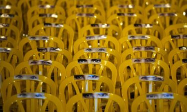 Images of people's eyes adorn chairs