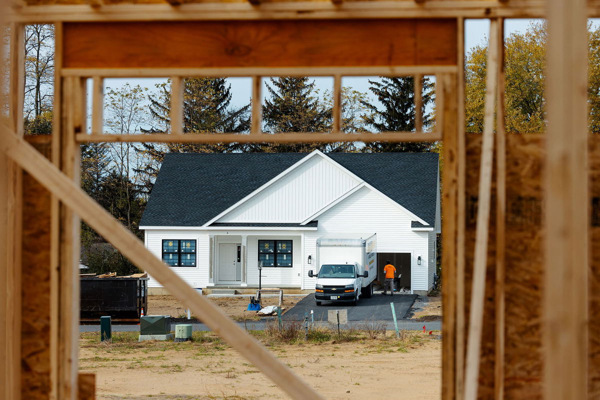 New home sales in the United States fell in October. Pictured are homes under construction in Loudonville, New York, on November 8.