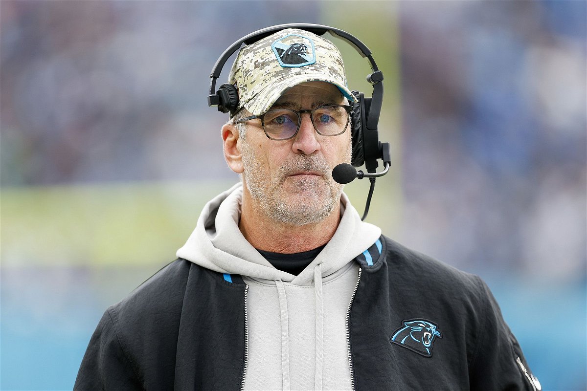 <i>Wesley Hitt/Getty Images</i><br/>Frank Reich looks on during the Carolina Panthers' game against the Tennessee Titans at Nissan Stadium on November 26.