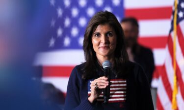 Republican presidential candidate Nikki Haley takes a question from an audience member during a town hall at Rochester American Legion Post #7 on October 12 in Rochester