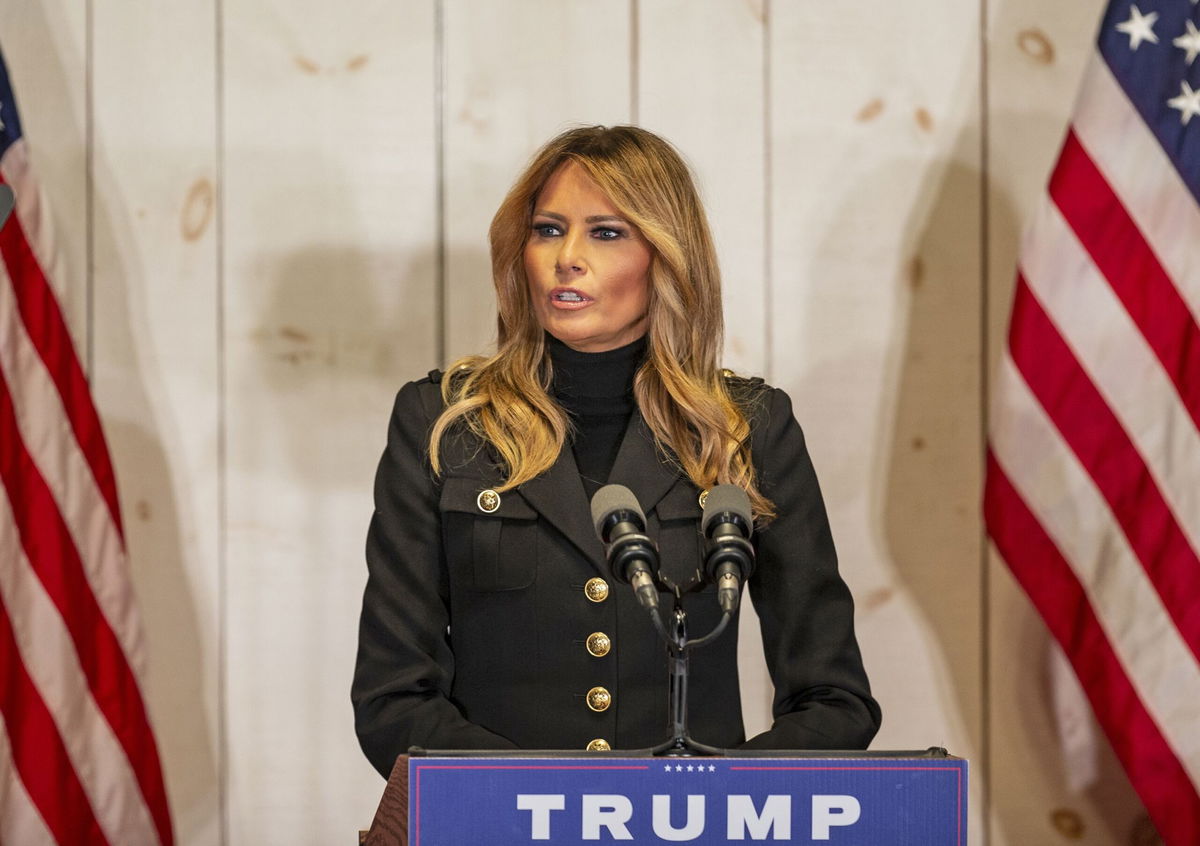 <i>Lev Radin/Pacific Press/LightRocket/Getty Images/File</i><br/>First lady Melania Trump speaks at Make America Great Again event as part of a election campaign event in Wapwallopen