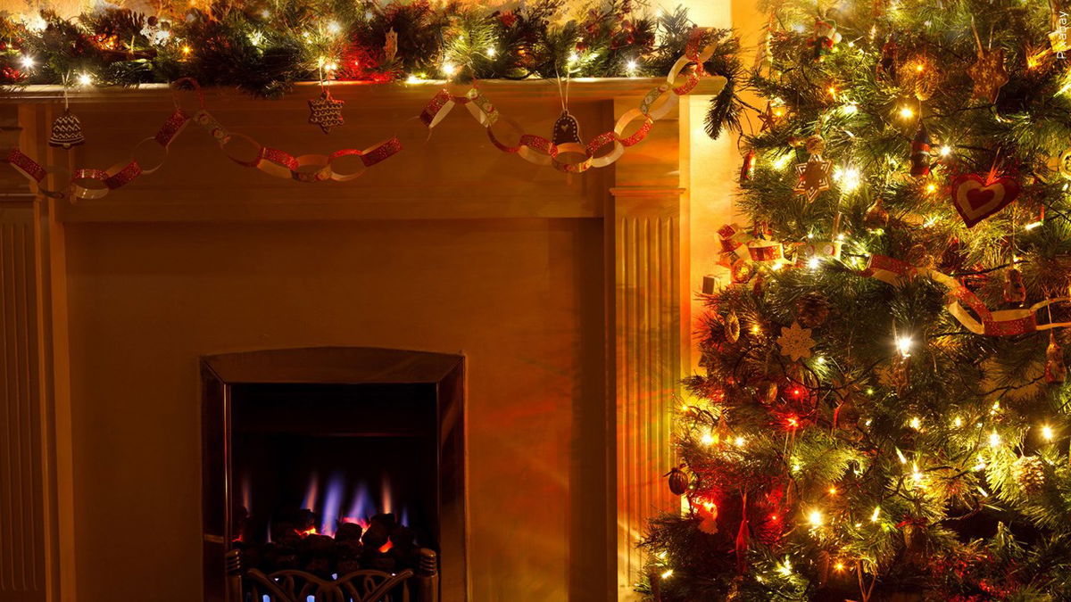 Christmas tree and fireplace