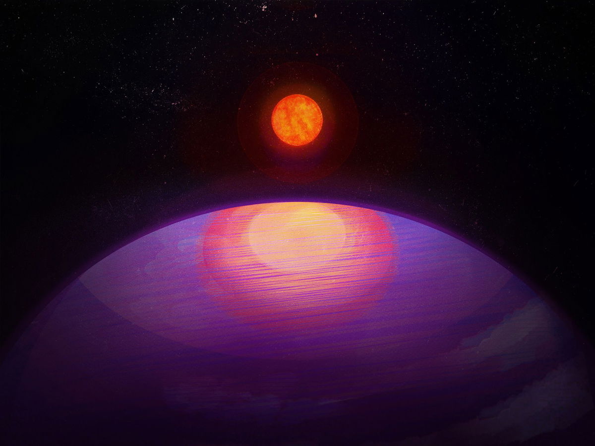 An artist's illustration depicts the potential view of a planet toward its low-mass host star. The planet, dubbed LHS 3154b, probably has a Neptune-like composition.