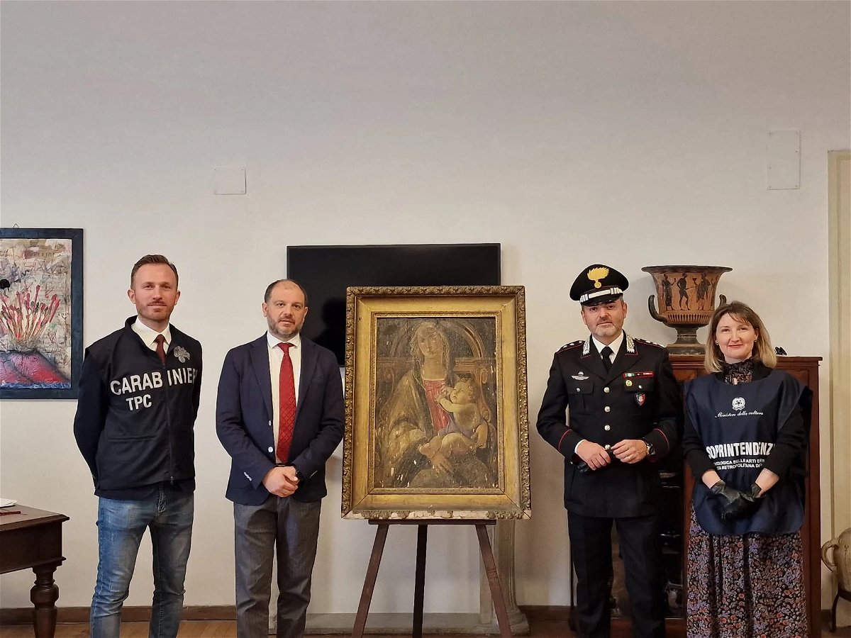 The 15th-century painting attributed to Sandro Botticelli was retrieved by the Carabinieri Cultural Heritage Protection Unit of Naples.